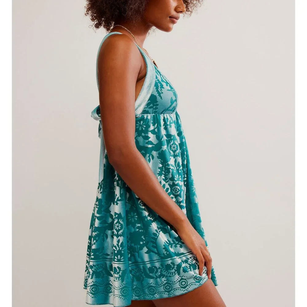 Free People Teal Lace Chemise - Picture 3 of 5